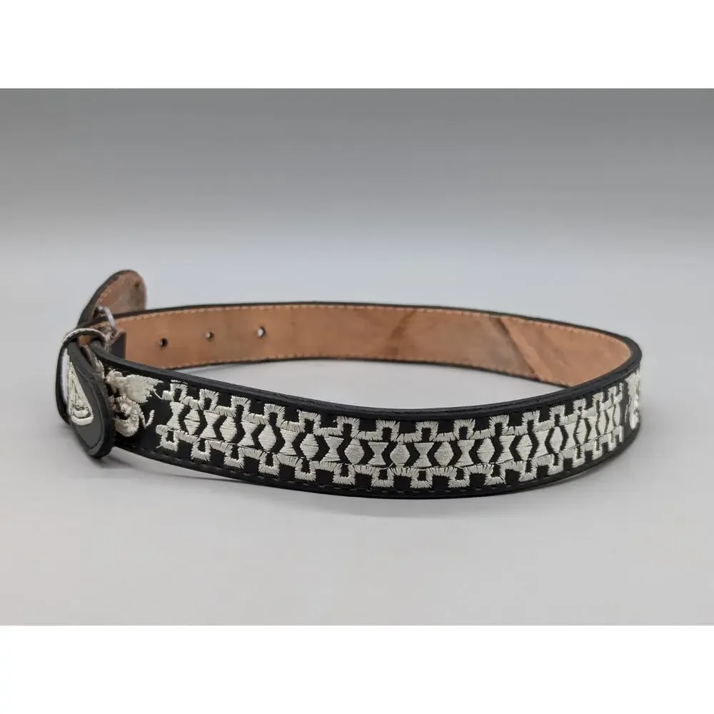 Authentic Youth Mexican Western Cinto Piteado Hand Braided Belt Black Size 26